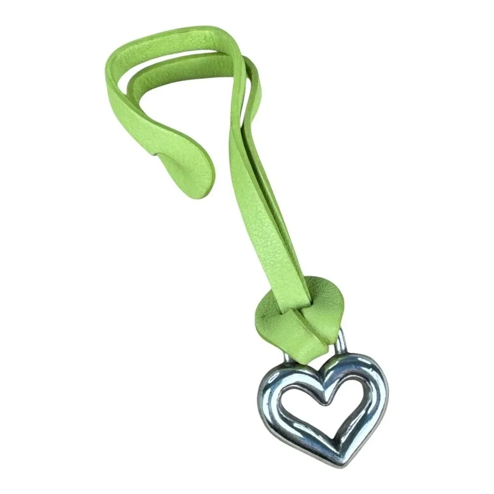 Brighton Lime Green Leather Silver Heart Bag Charm Handbag Fob Accessory